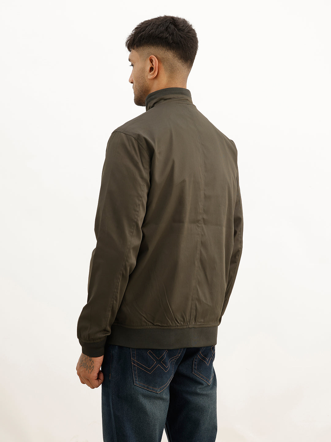 Solid Regular Fit Jacket | Olive