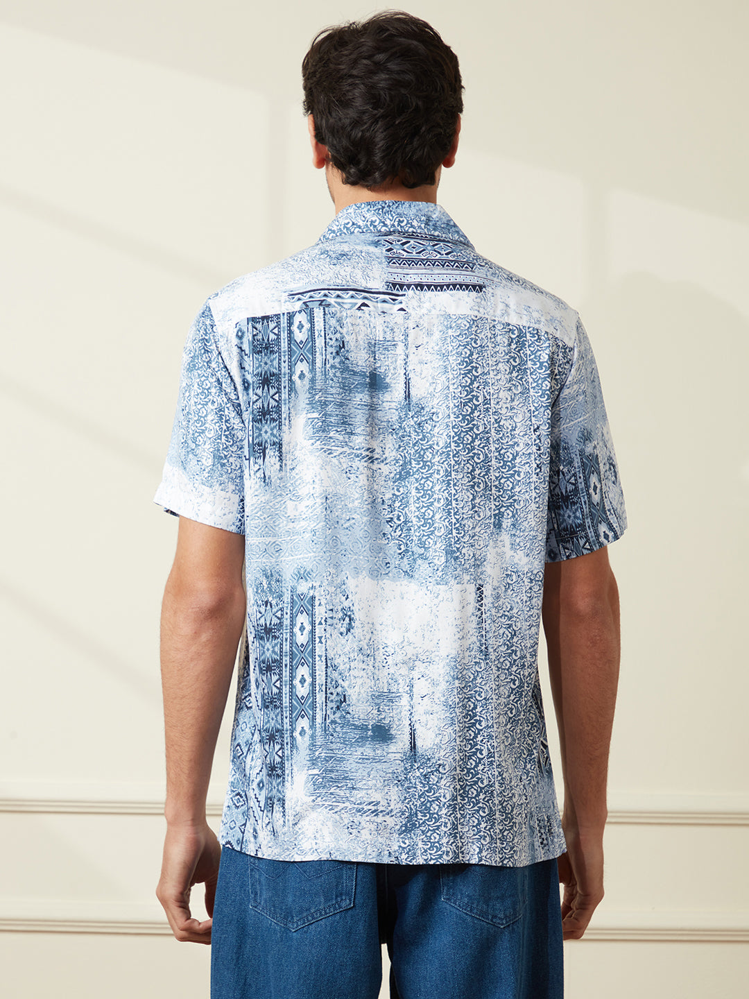 Abstract Blue Resort Collar Shirt