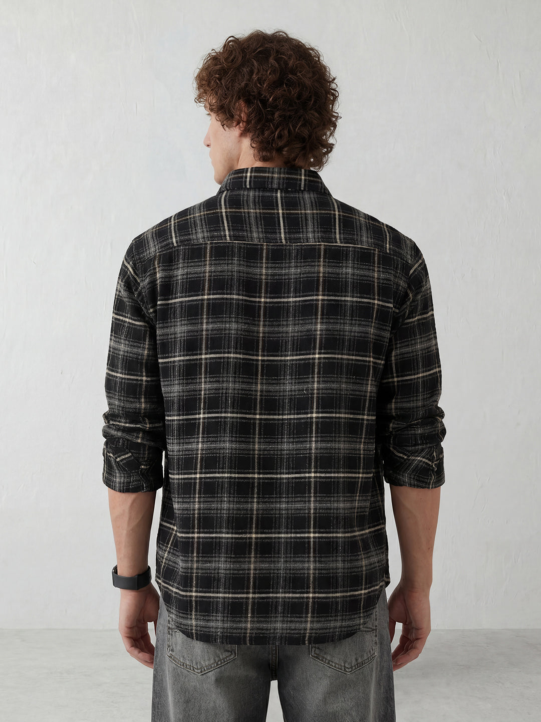 Smart Casual Check Shirt with Embellished Badge Accent | Black