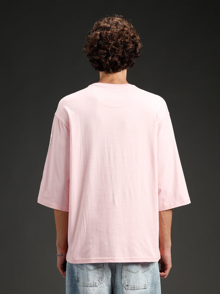 Men's Oversized Placement Print T-shirt | Pink