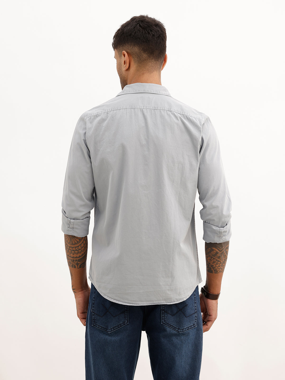 Solid Slim Fit Double Pocket Shirt | Grey