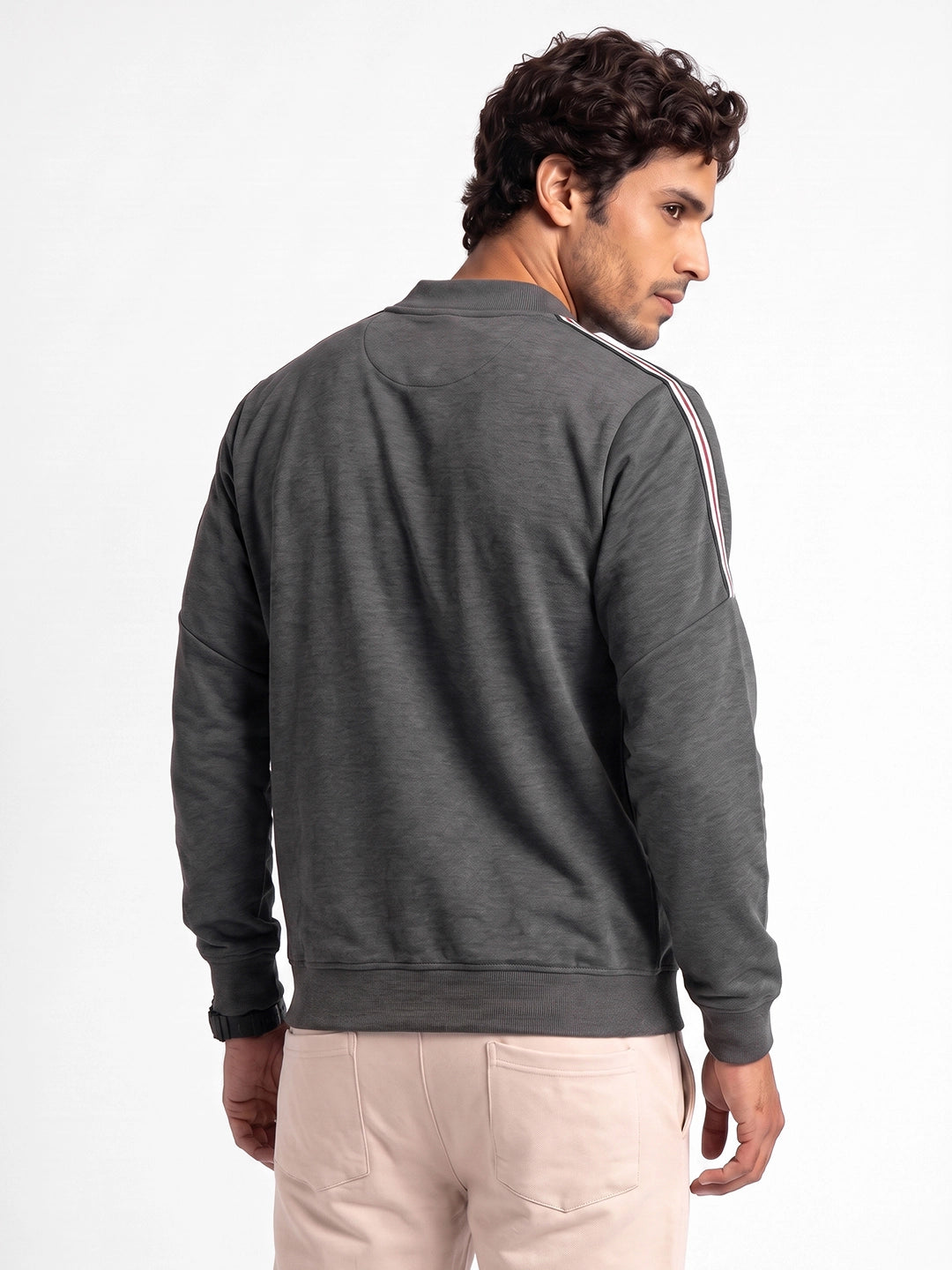 Placement Printed Zipper Jacket | Grey | WNSS7373