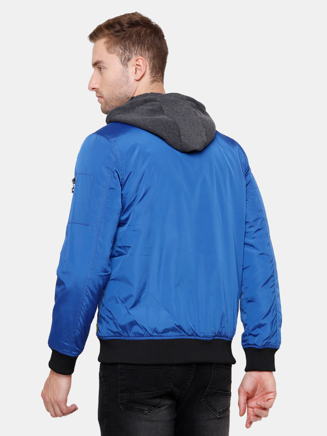 Blue Slim Fit Nylon Hooded Jacket