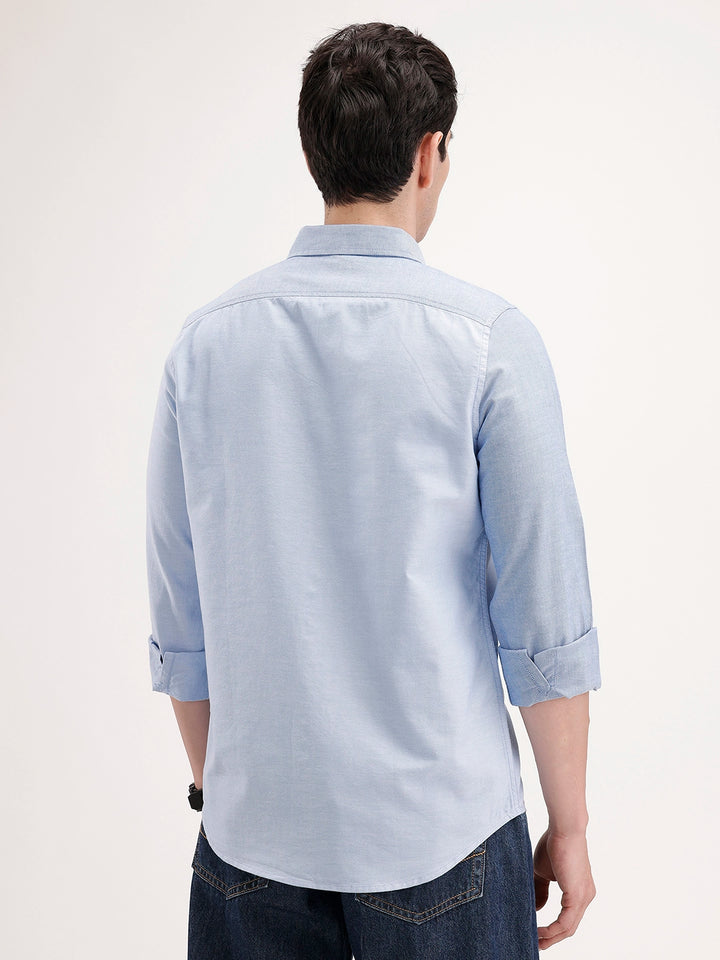 Slim Fit Pannel Printed Shirt | Light Blue