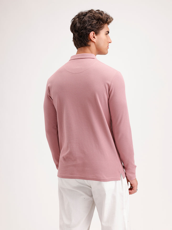 Slim Fit Long Sleeve Polo T-Shirt  | Pink