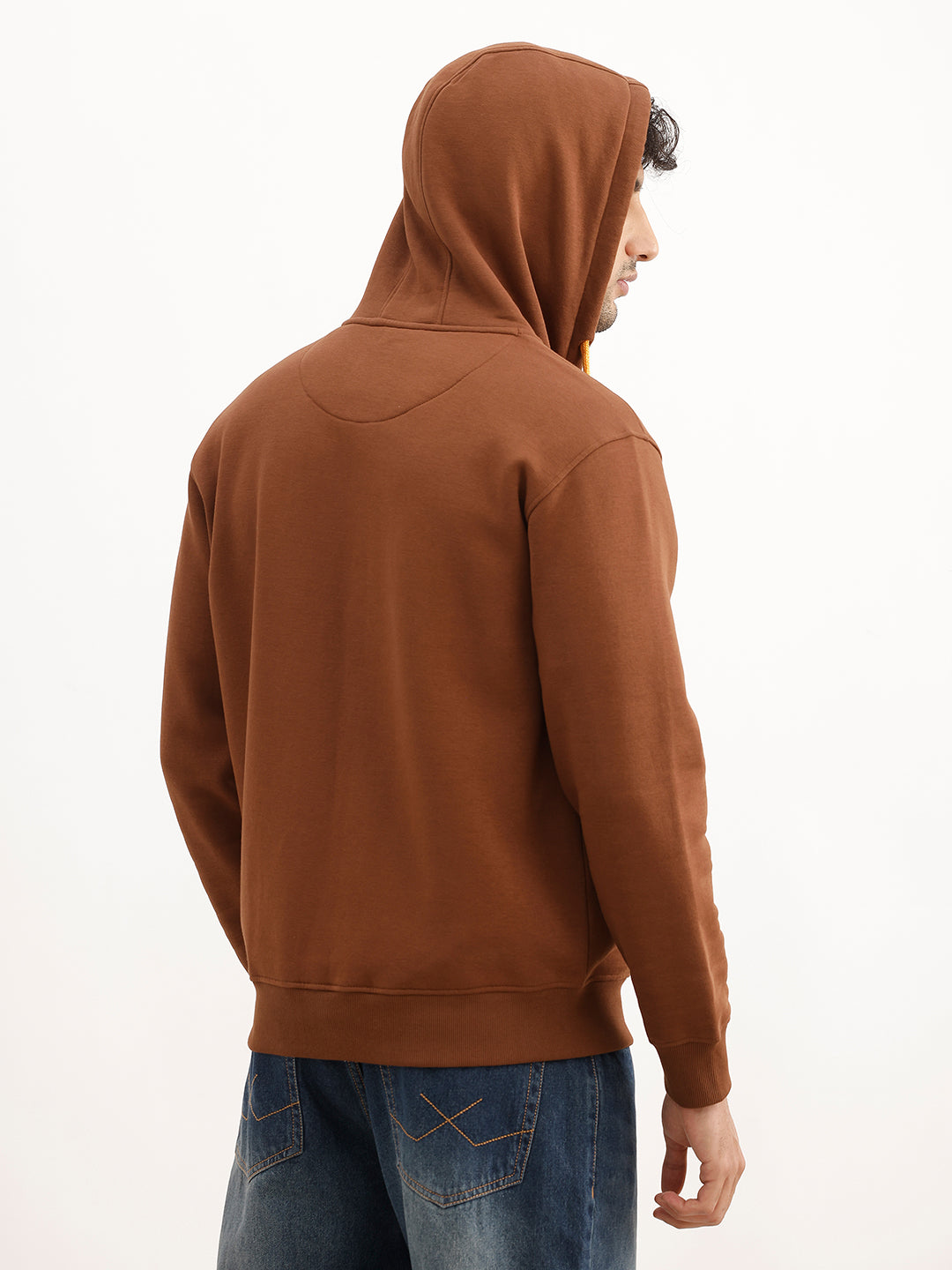 Classic Printed Zipper Hooded Sweatshirt | Brown