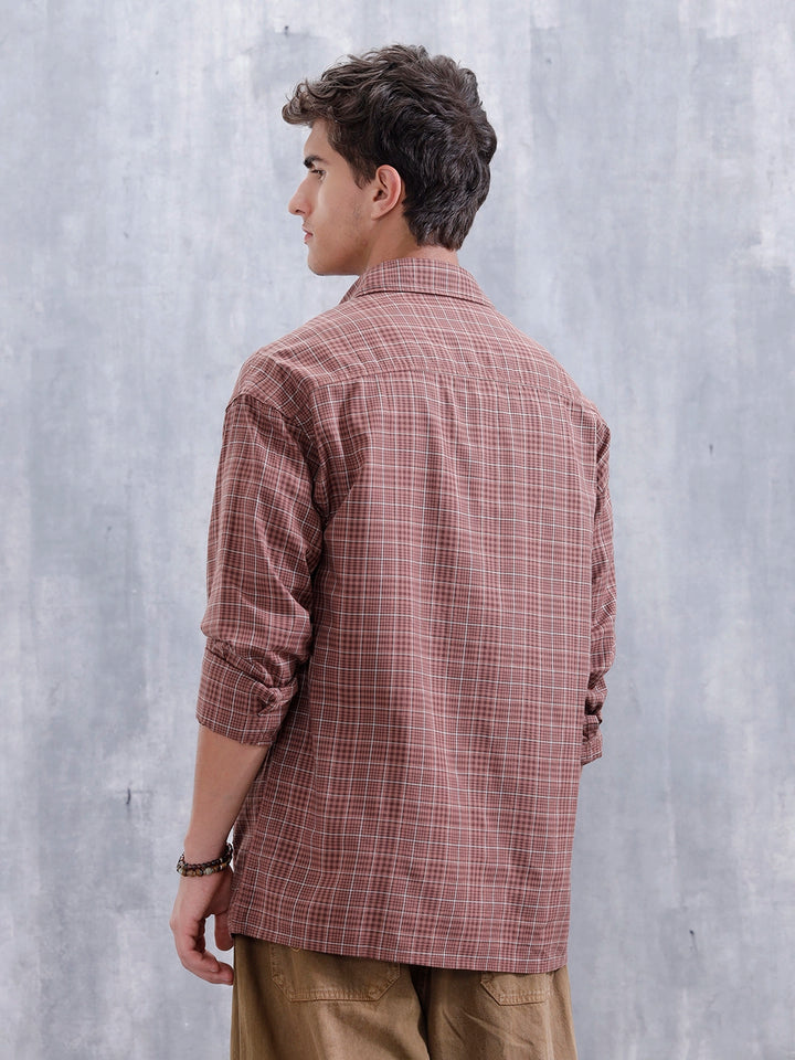 Men's Casual Oversized Fit Double Pocket Shirt | Brown