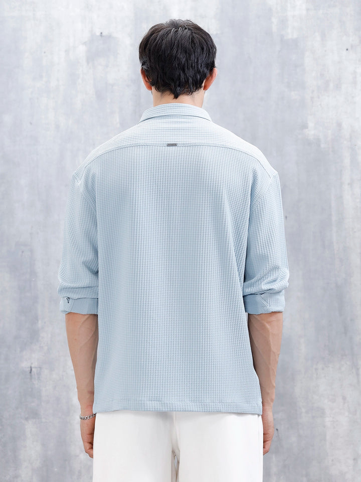 Wrogn Oversized Textured Short Sleeve Shirt With Utility Pockets | Blue