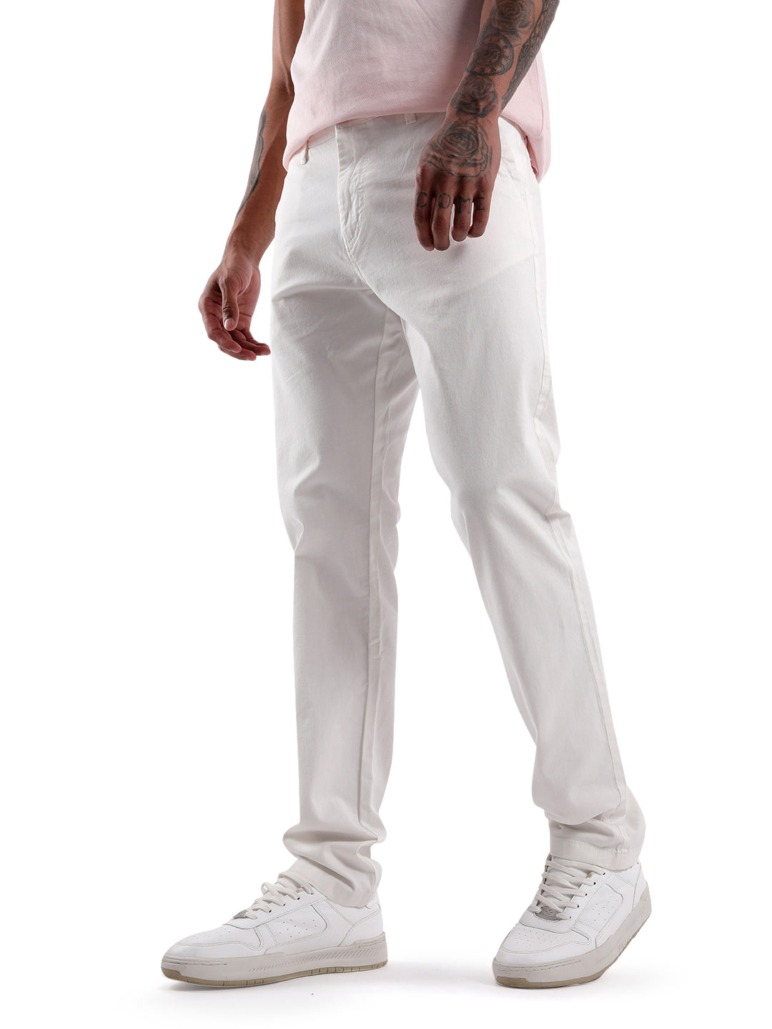 Solid White Twill Slim Fit Trouser