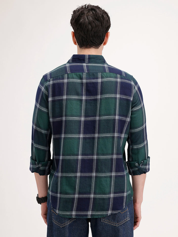 Regular Fit Checkered Shirt | Dark Green
