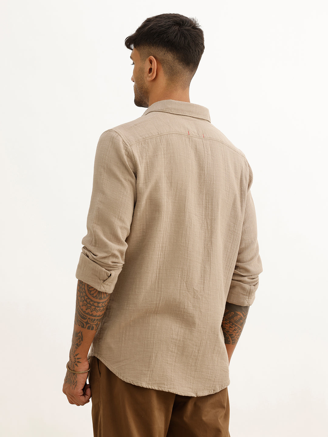 Solid Slim Fit 100% Cotton Shirt | Khaki