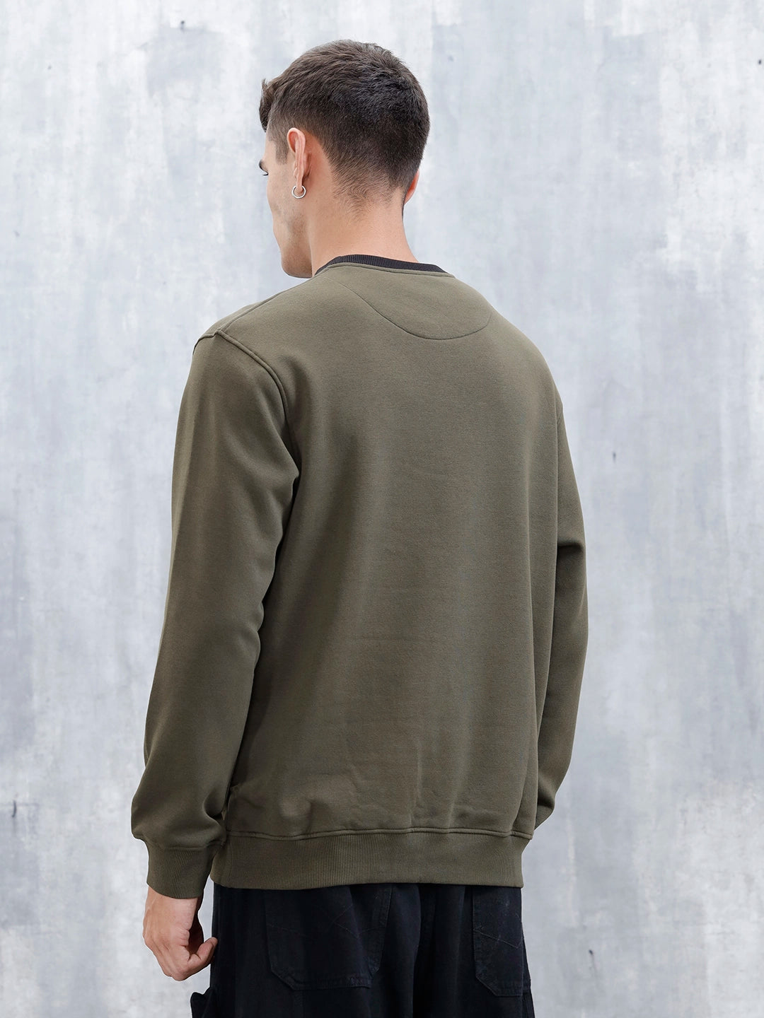 Wrogn Comfort Fit Graphic Sweatshirt | Olive