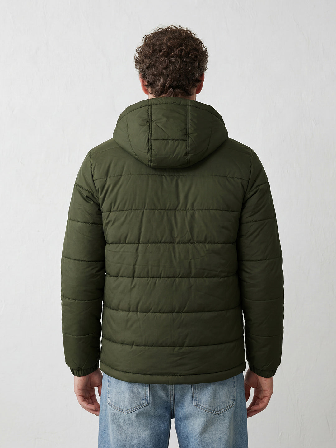 Solid Hooded Puffer Jacket | Olive