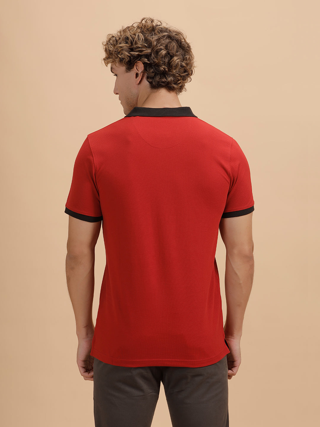 Contrast Collar Slim Fit Polo T-Shirt | Red