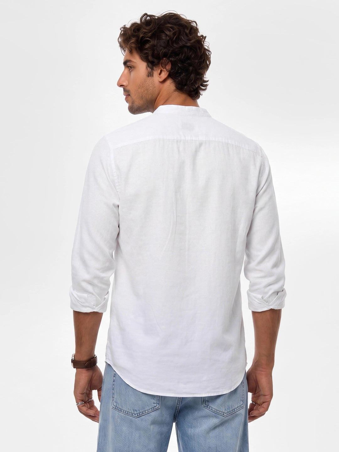 Solid Mandrin Collar Full Sleeve Shirt | Off White