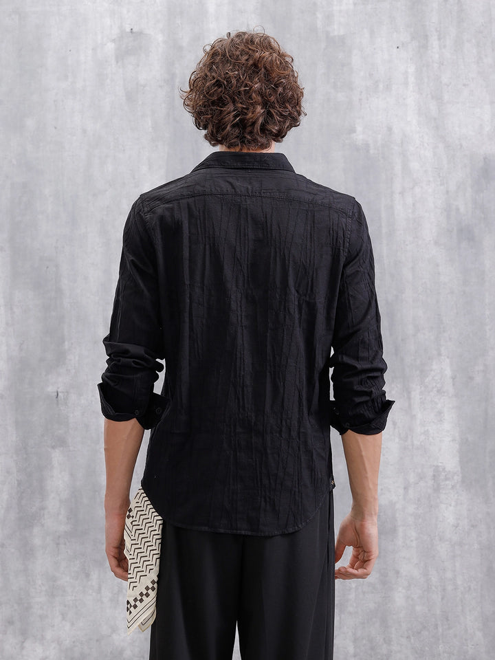 Textured Full Sleeve Shirt | Black
