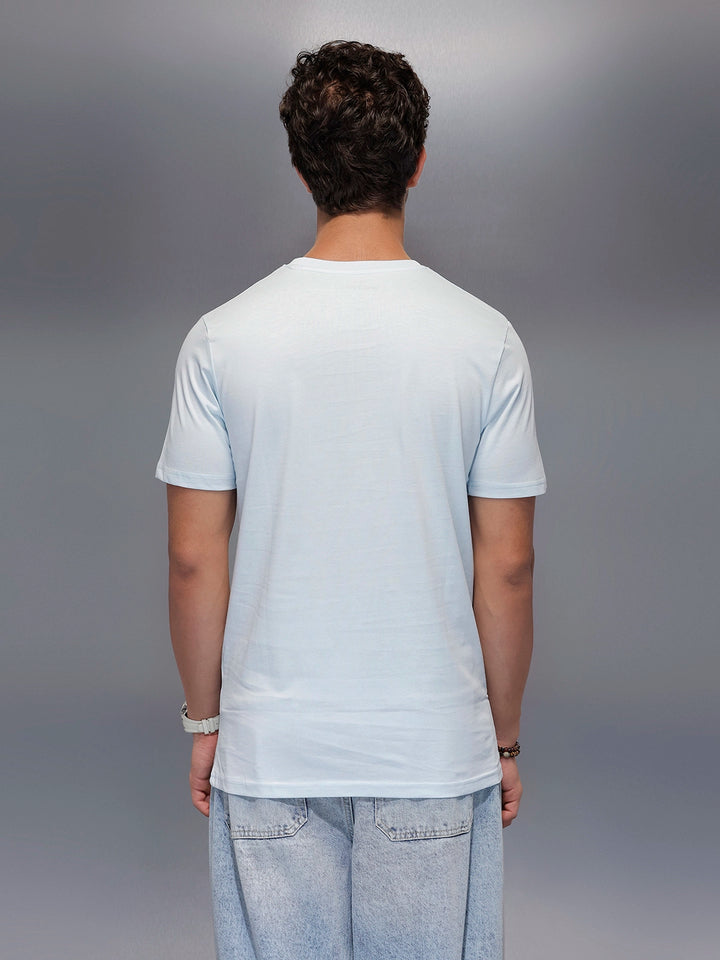 Solid Placement Printed T-Shirt   |  Light Blue