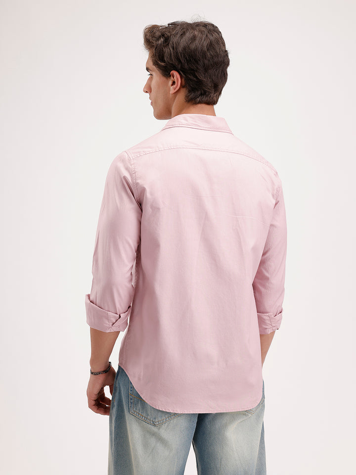 Solid Slim Fit Full Sleeve Shirt  | Pink