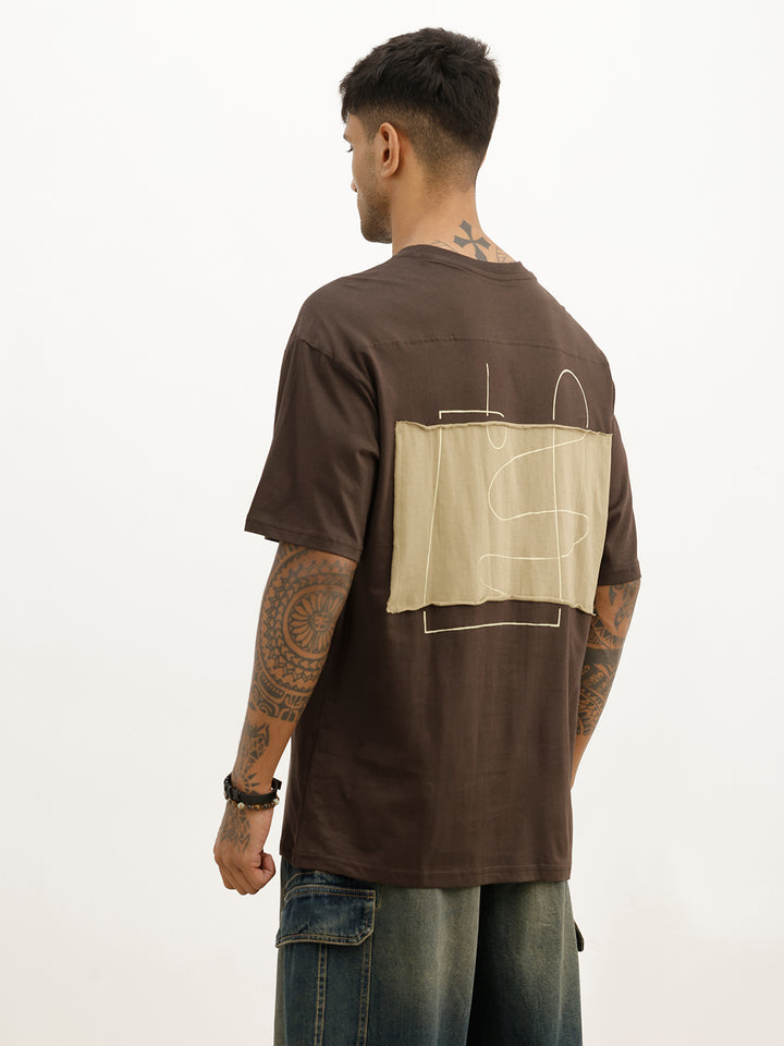 Oversized Placement Printed T-Shirt | Brown