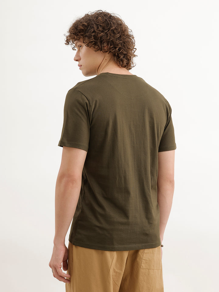 Slim Fit Puffer Printed T-Shirt  | Olive