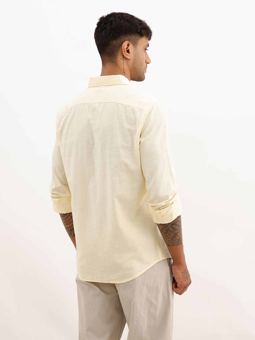 Solid Slim Fit Full Sleeve Shirt | Yellow