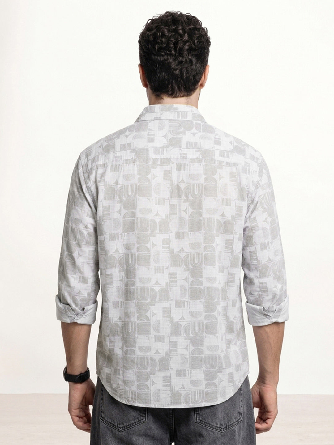 Slim Fit AOP Full Sleeve Shirt | Grey