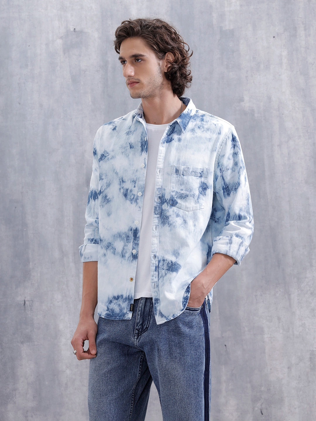 Ice Cloud Wash Slim Fit Denim Shirt | Blue