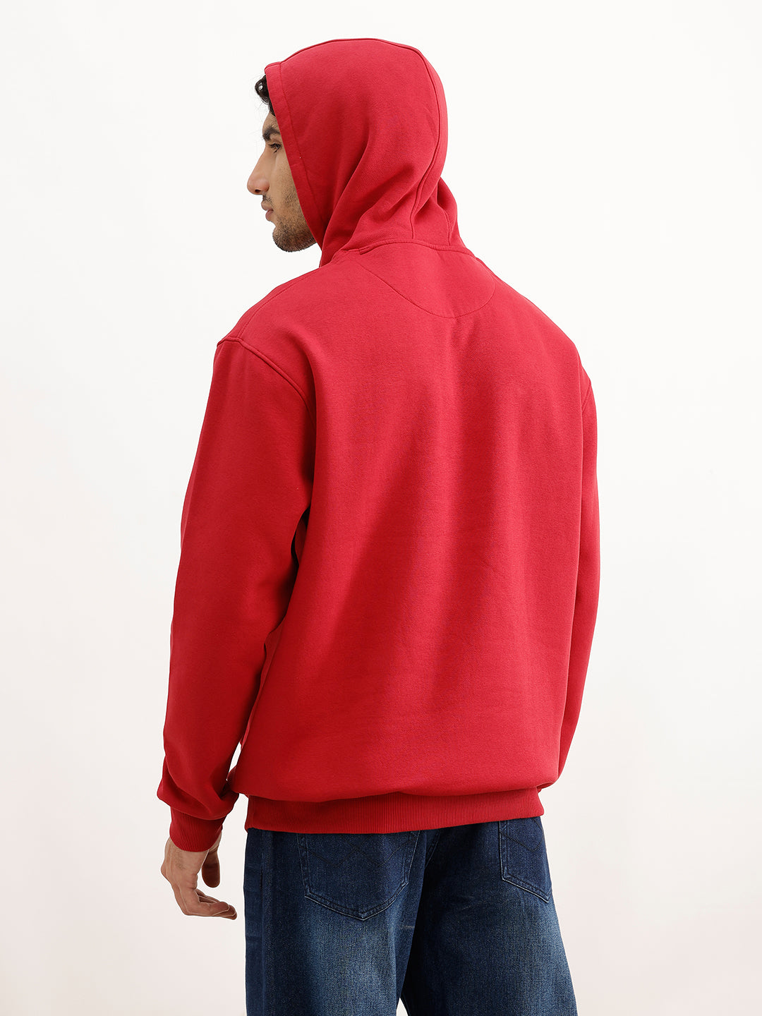 Oversized Placement Printed Hooded Sweatshirt | Red