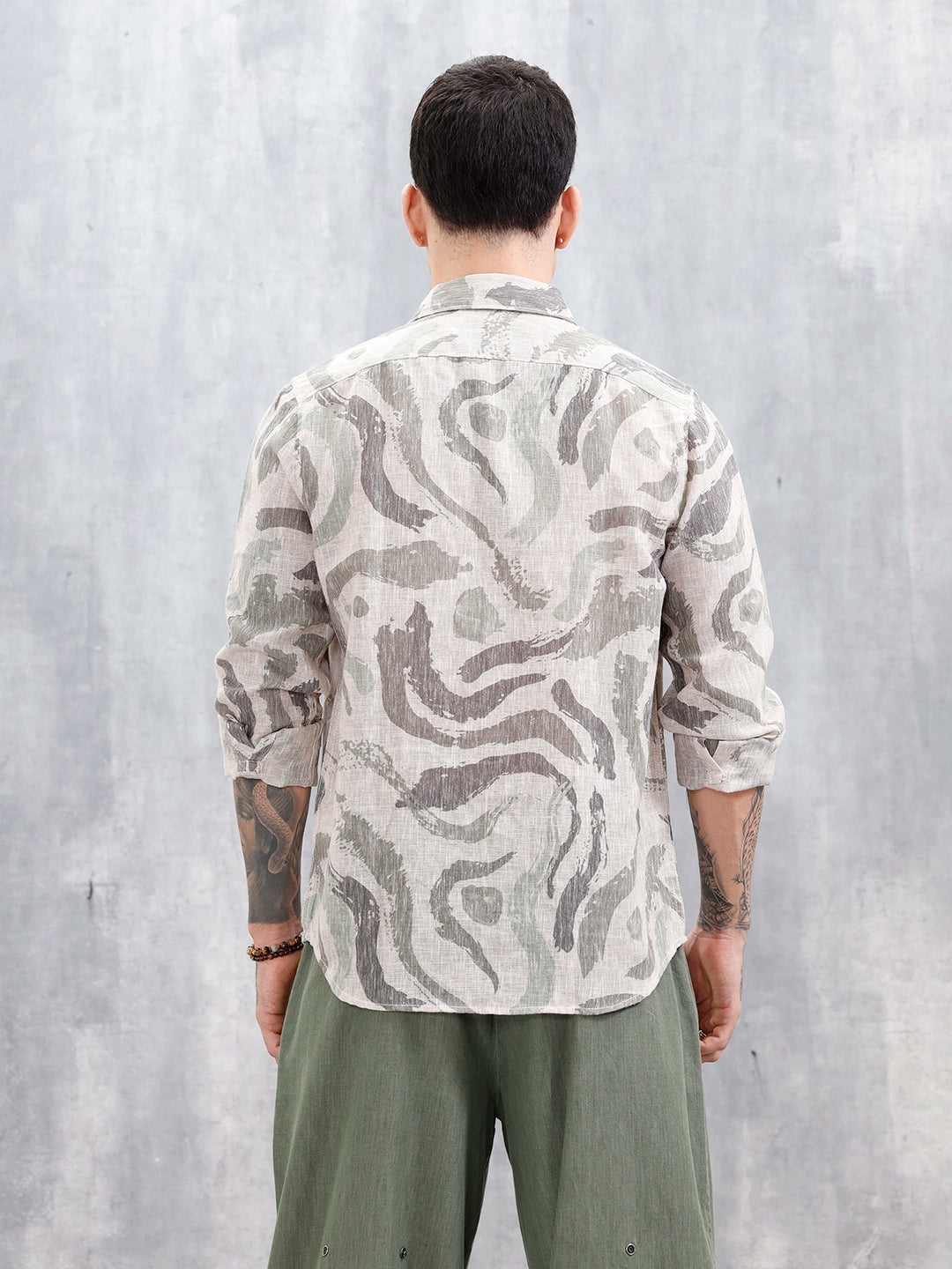 Wrogn Men's Printed Slim Fit Shirt  | Light Green