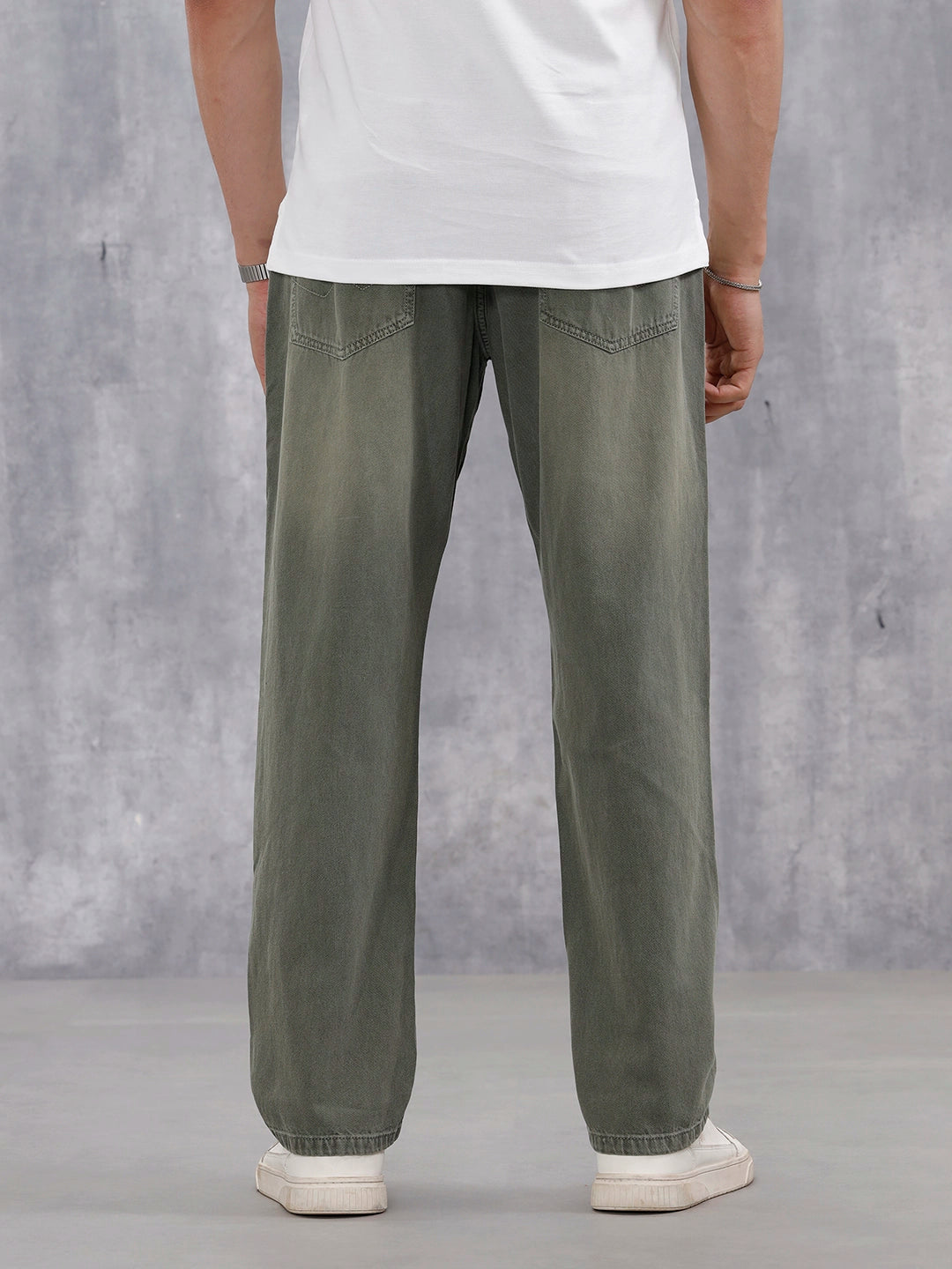 Men's Casual Anti Fit Washed Jeans | Olive