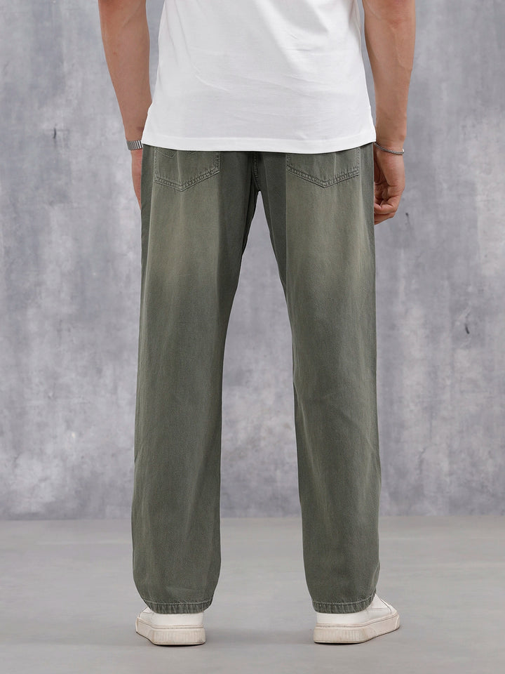 Men's Casual Anti Fit Washed Jeans | Olive