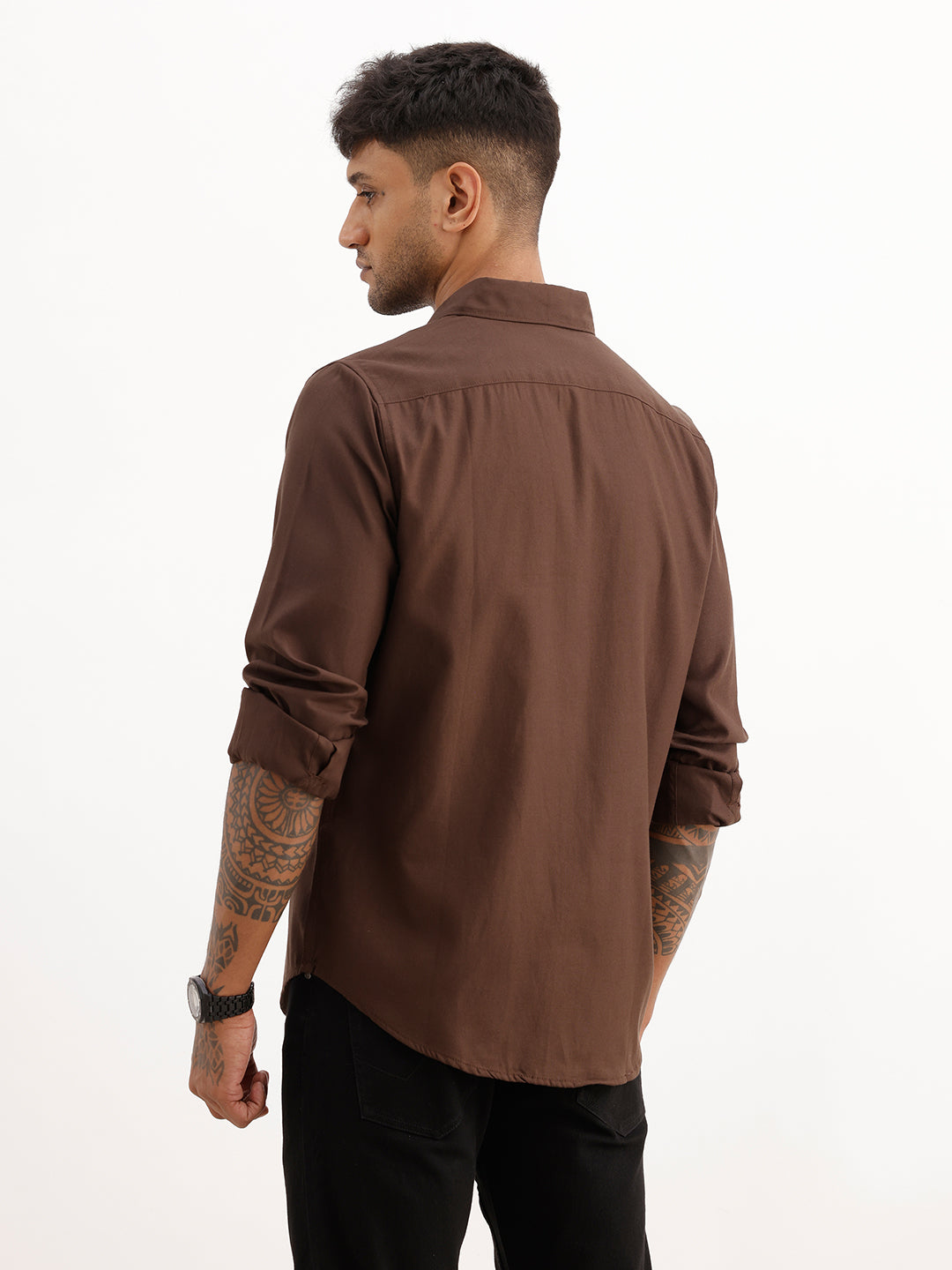 Solid Regular Fit 100% Cotton Shirt | Brown