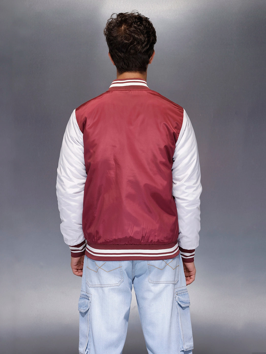 Men’s Red & White Varsity Jacket | Maroon
