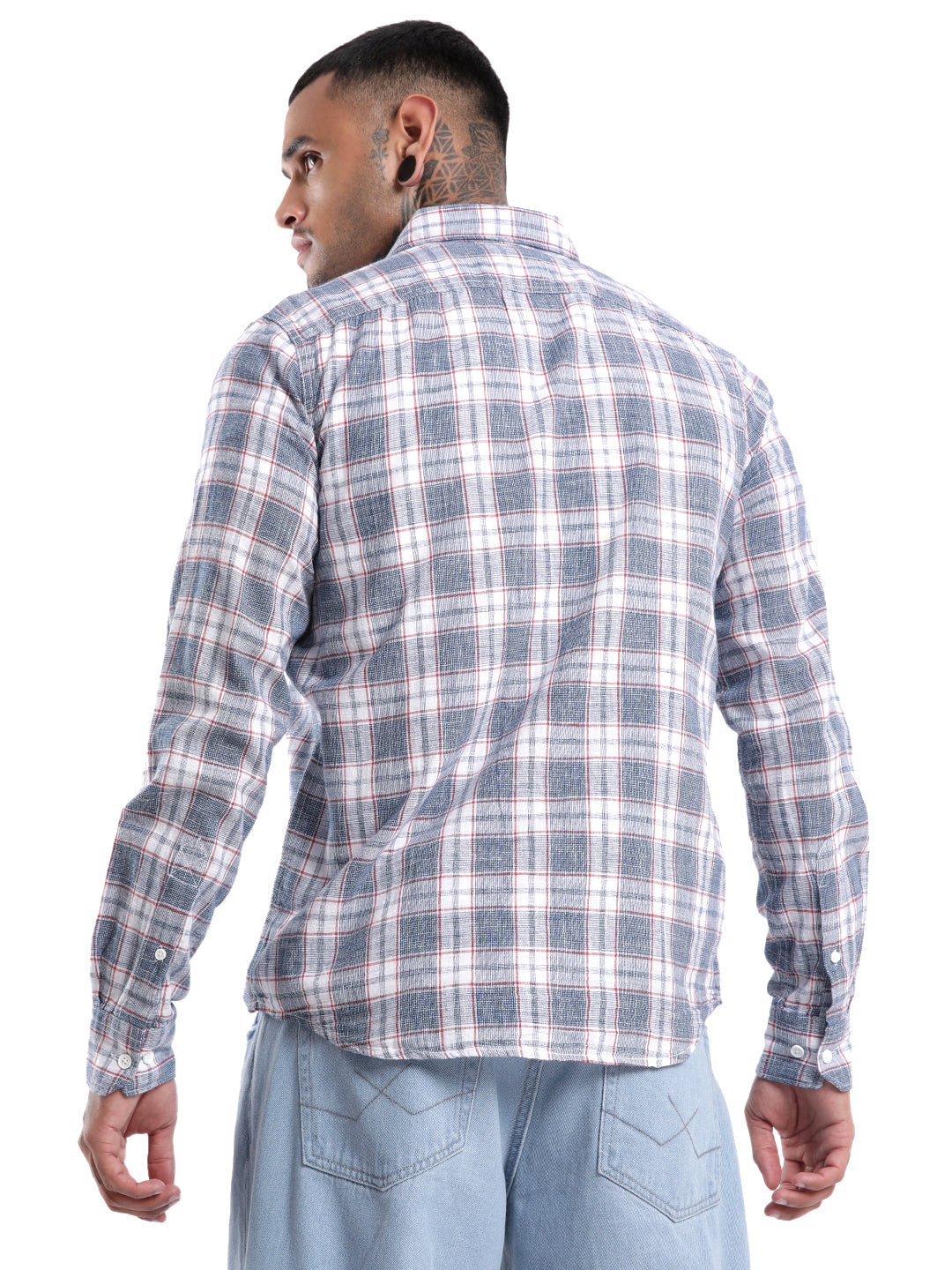 Navy Slim Fit Checkered Shirt