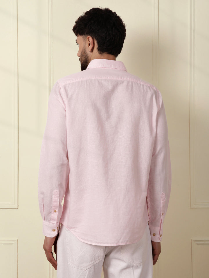 Solid Linen Blend Shirt | Pink