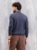 Premium Flat Knit Johnny Collar Polo T-Shirt  | Navy Blue