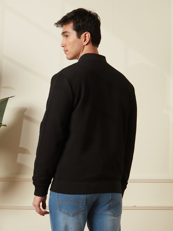 Solid Casual Black Bomber Jacket