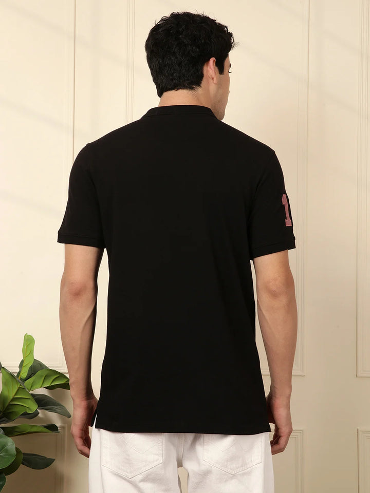 Sporty Black Regular Fit Polo T-Shirt