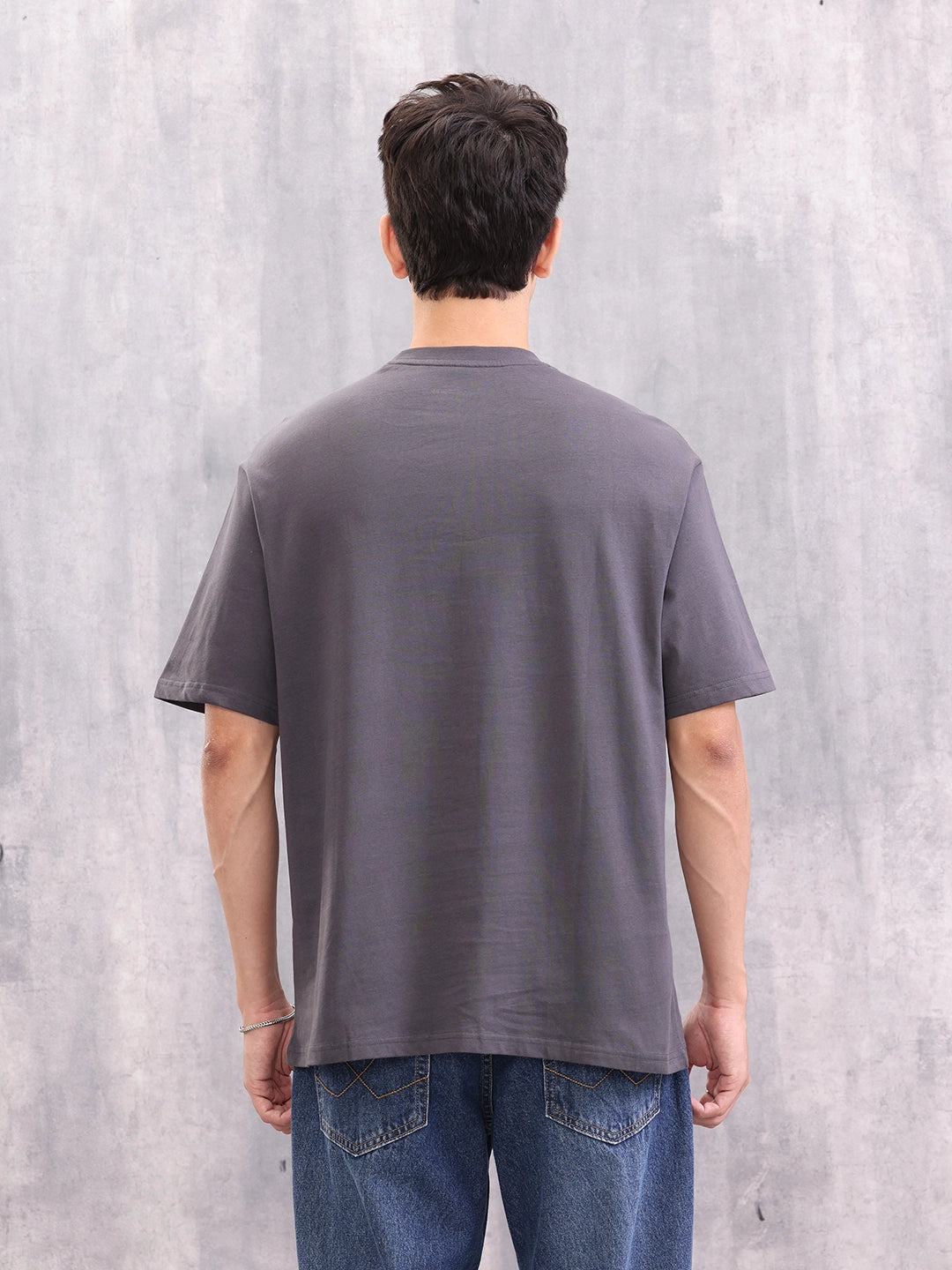 Retro Graphic Printed Oversized Fit T-shirt | Dark Grey