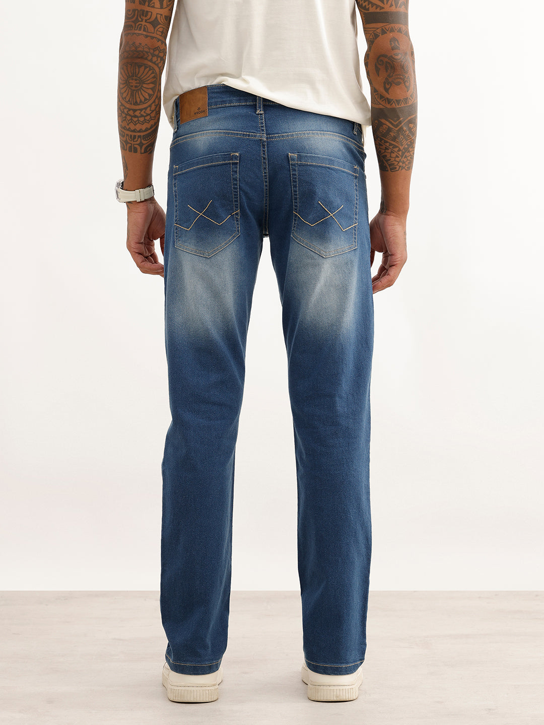 Faded Straight Fit Denim Jeans | Blue