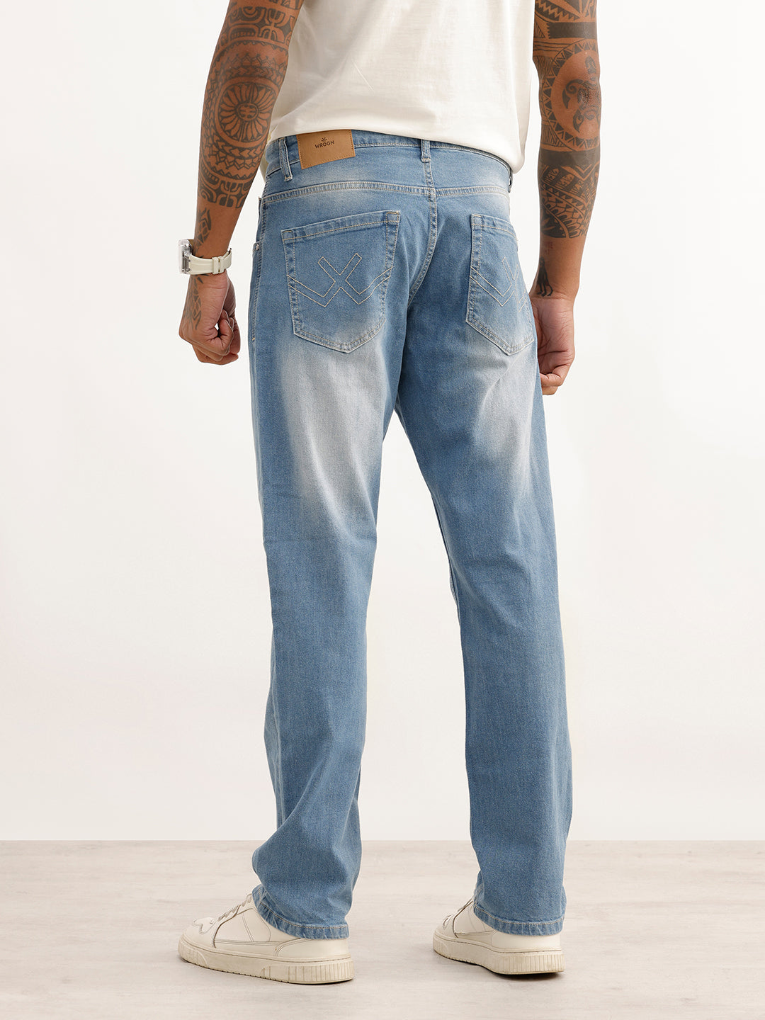 Straight Fit Strip Detail Denim Jeans | Light Blue