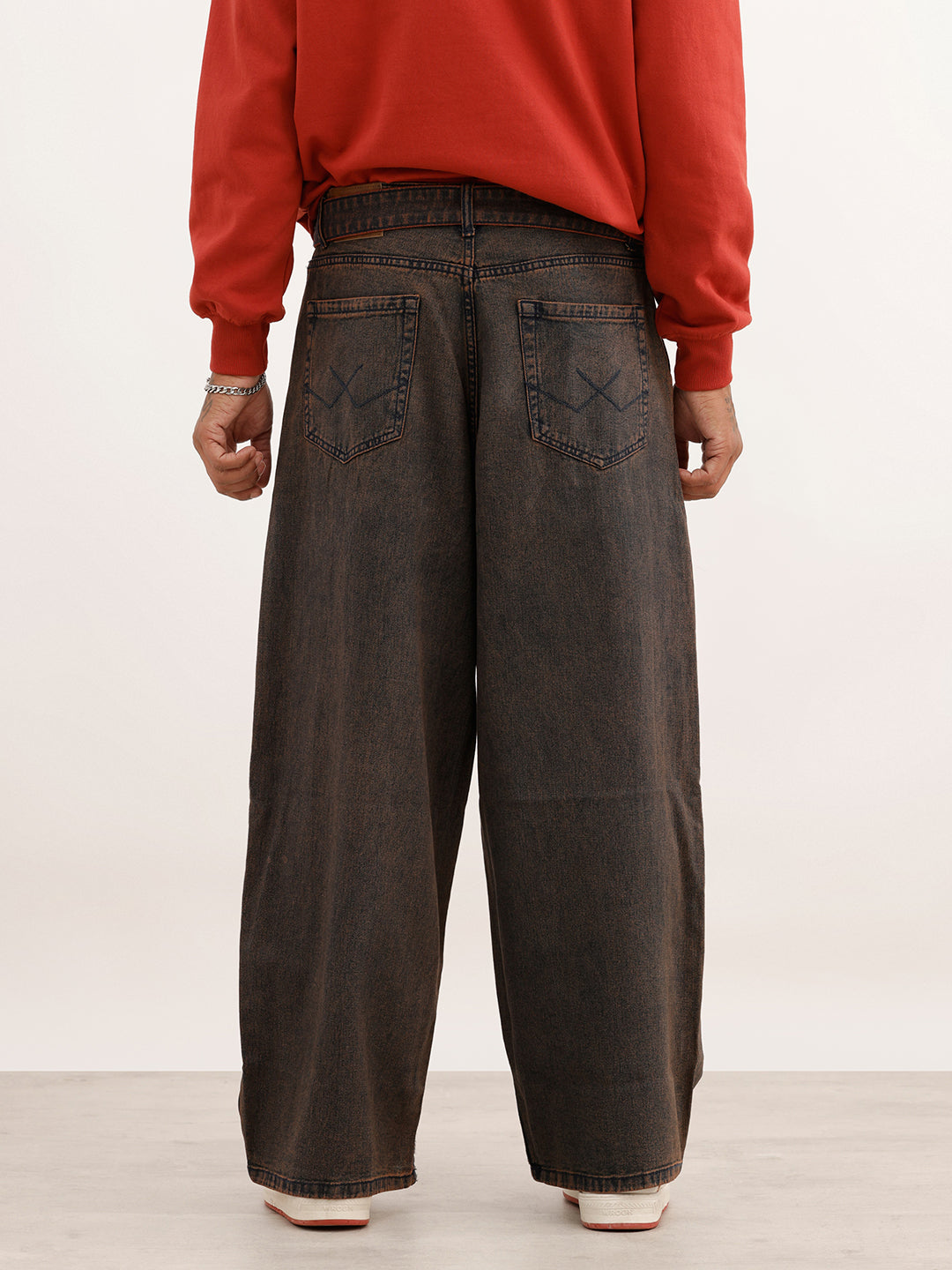 Washed Baggy Fit Denim Jeans | Brown