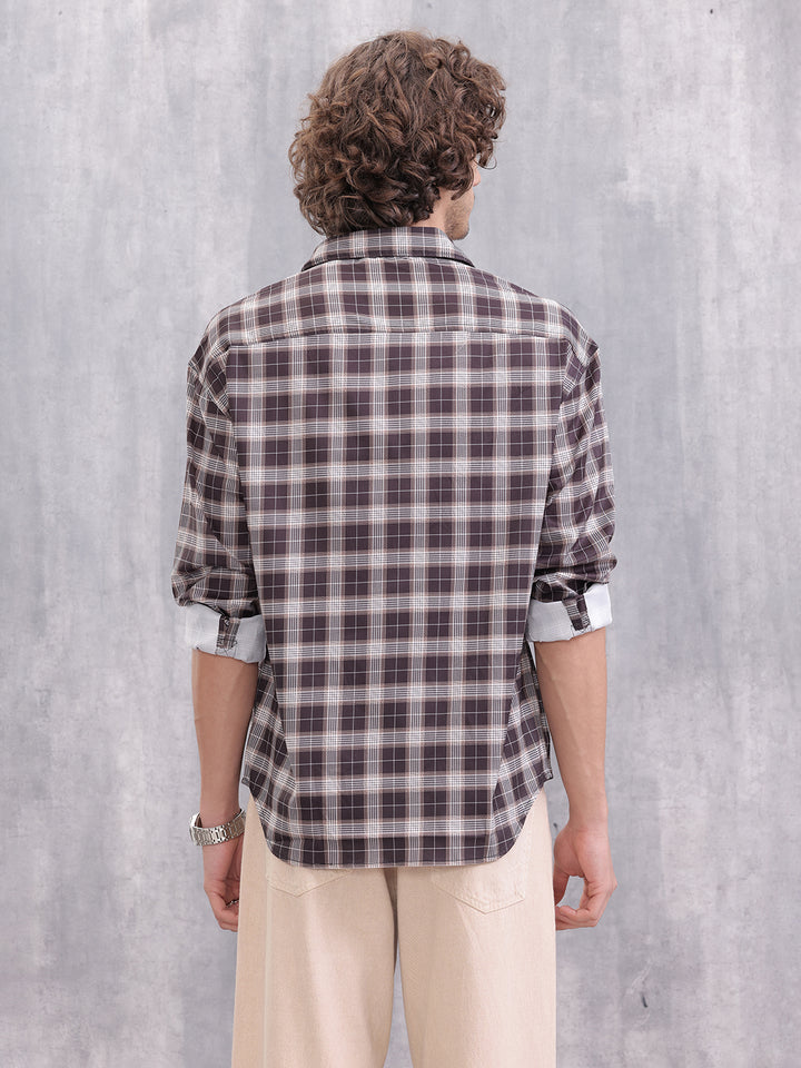 Textured Checkered Regular Fit Shirt | Brown