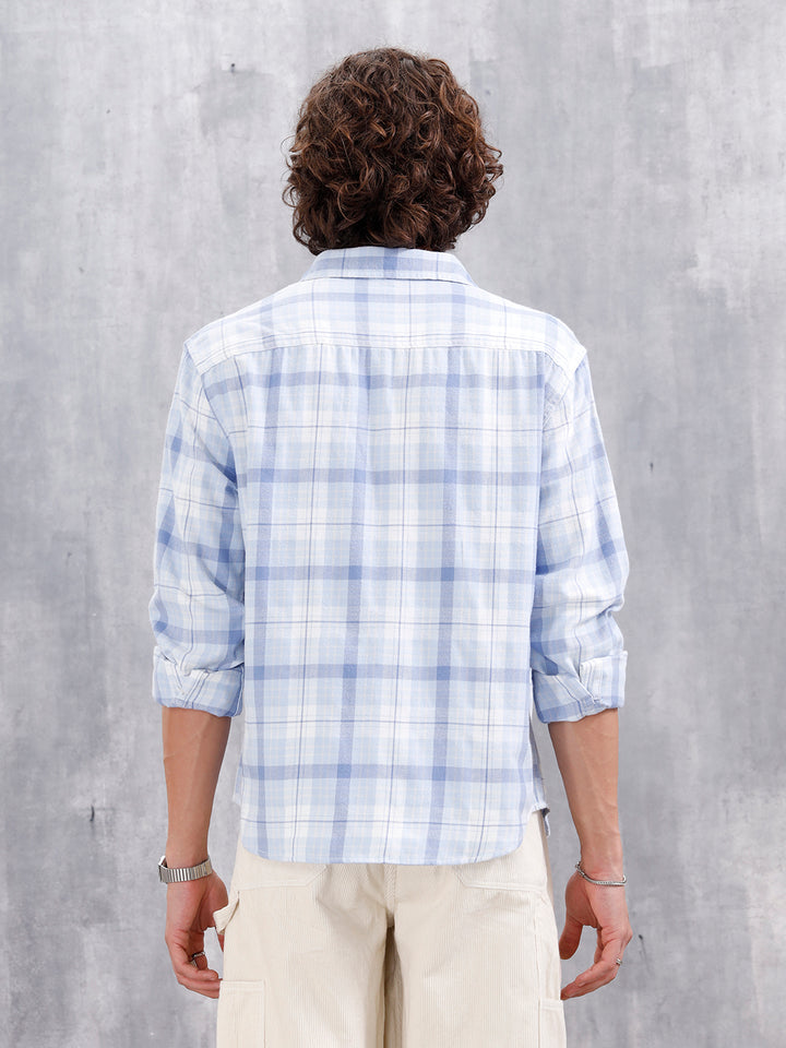 Comfort Fit Checkered Pattern Shirt With Double Pockets | Blue