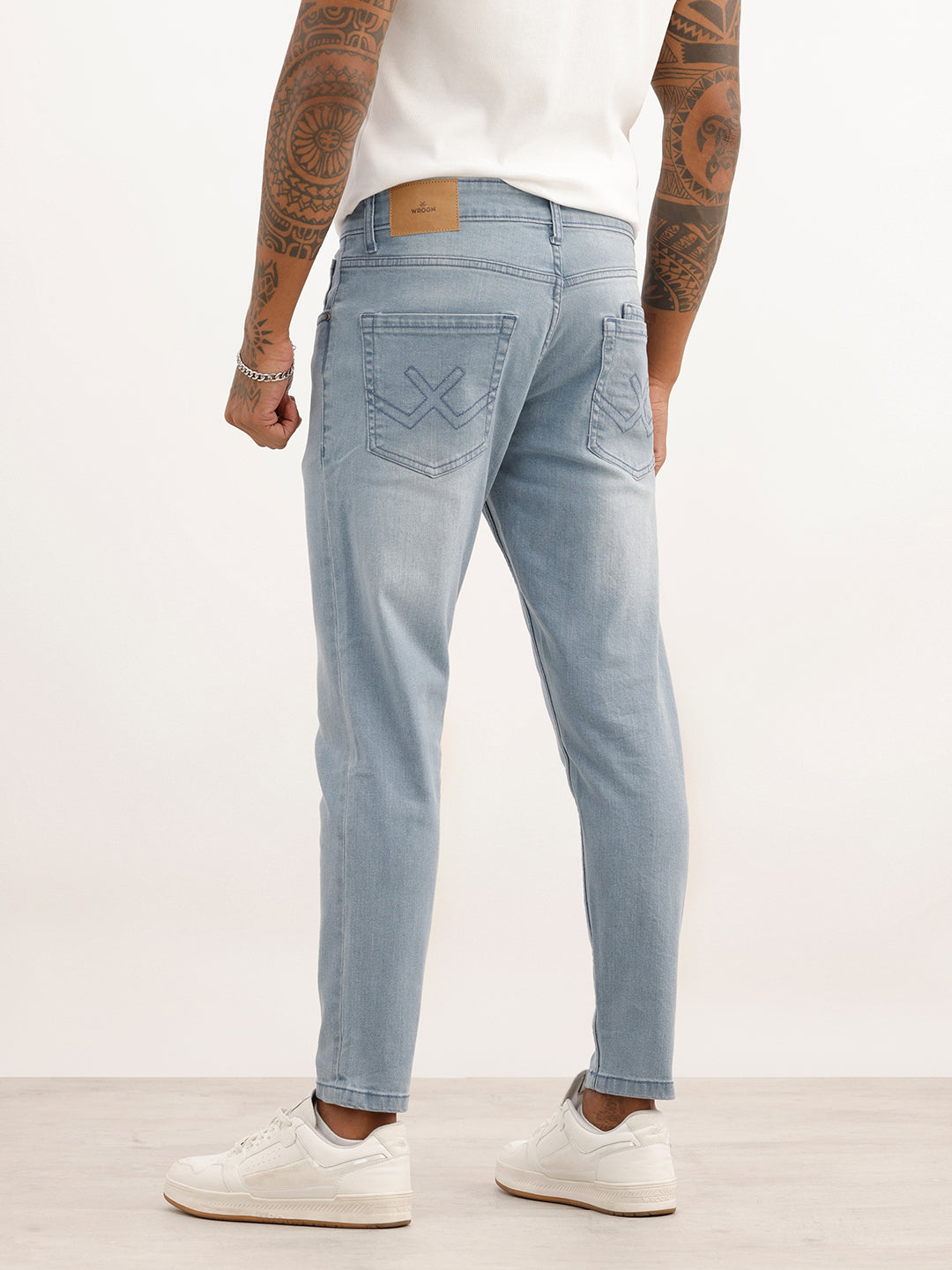 Solid Skinny Crop Fit Denim Jeans | Light Blue