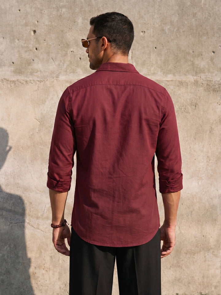 Solid Linen Blend Shirt | Wine