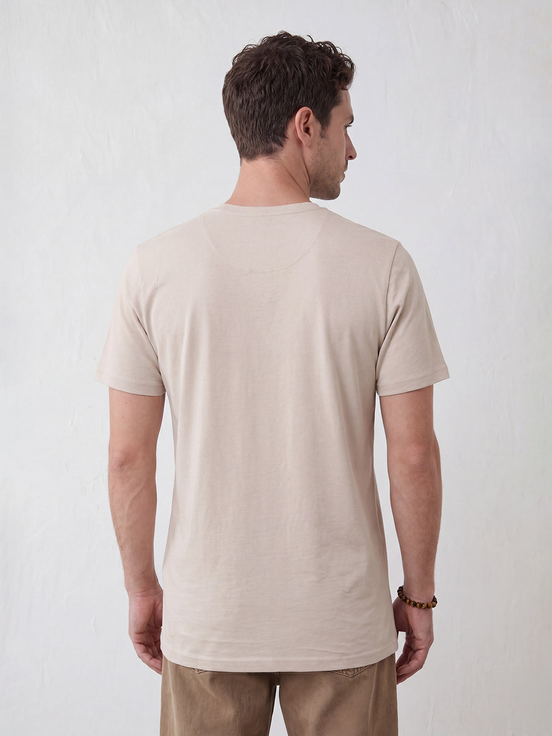 Slim Fit Placement Printed T-Shirt | Beige