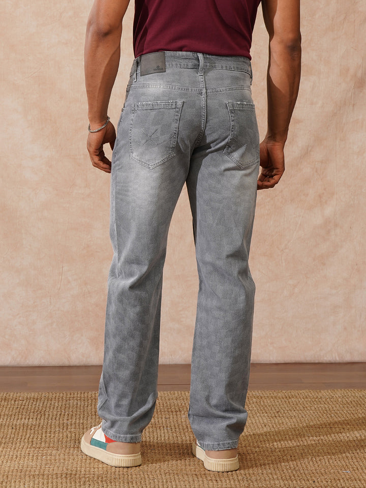 Laser Print Anti Fit Jeans | Grey