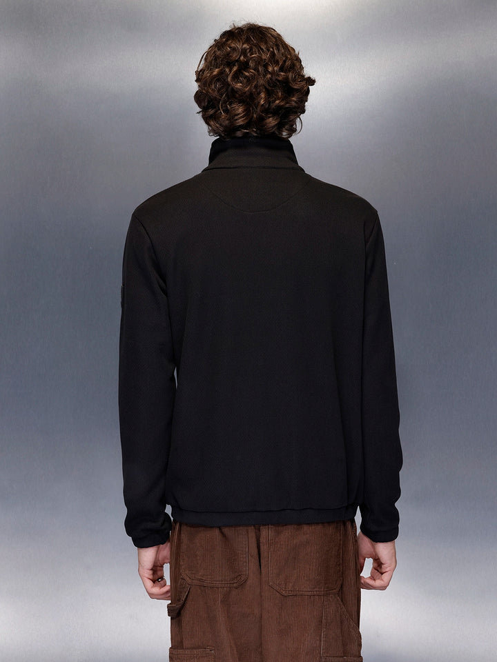 Men’s slim-fit textured high-neck jacket | Black