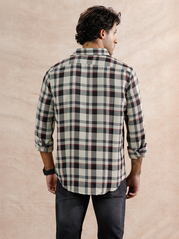 Dobby Textured Checks Regular Fit Shirt | Off White